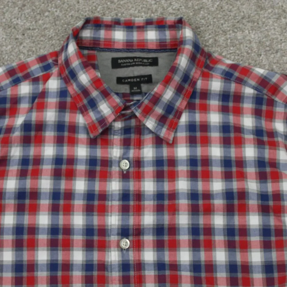 Banana Republic Camden Fit Shirt Mens Medium Red/Blue Custom 078 Wash L/S Cotton